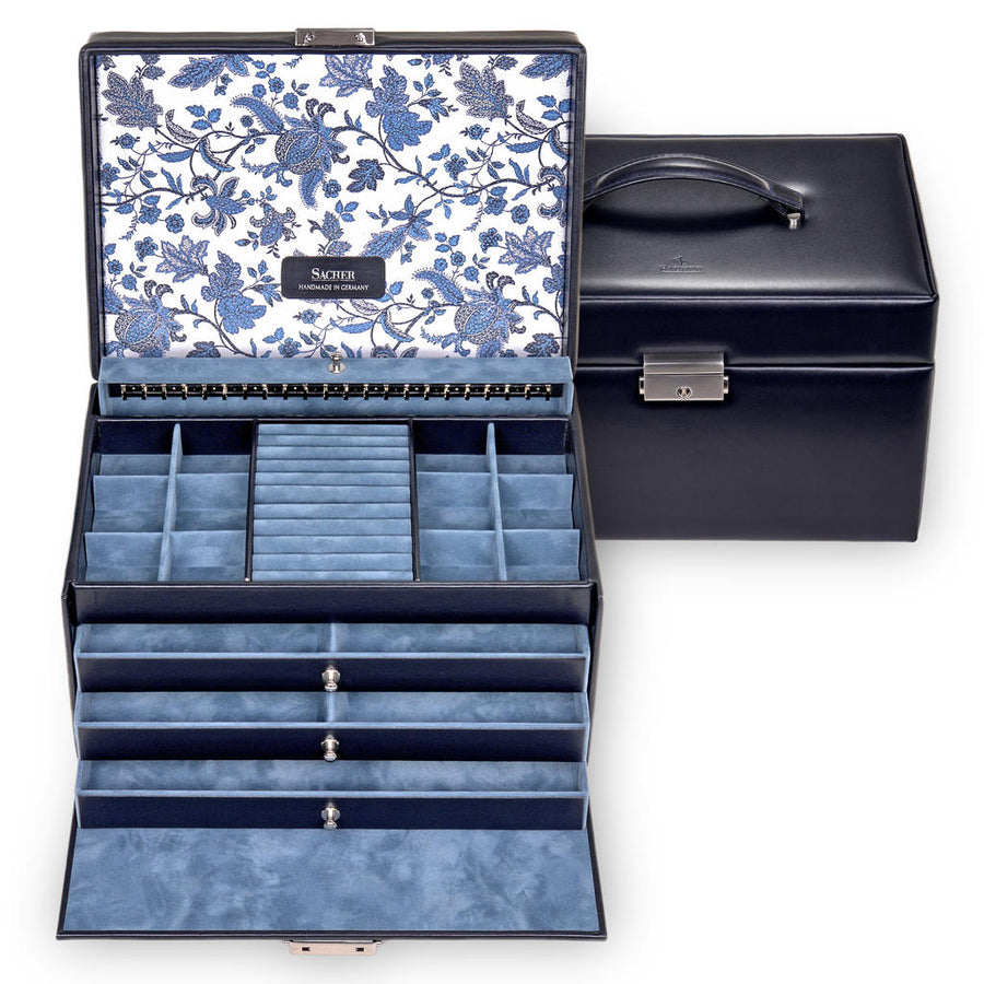 jewellery case Jasmin florage / navy (leather)